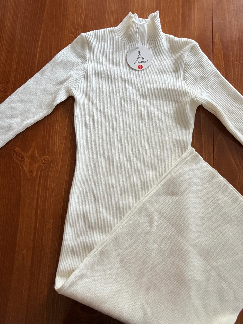 Ribbed Long-Sleeve Maxi Dress in White